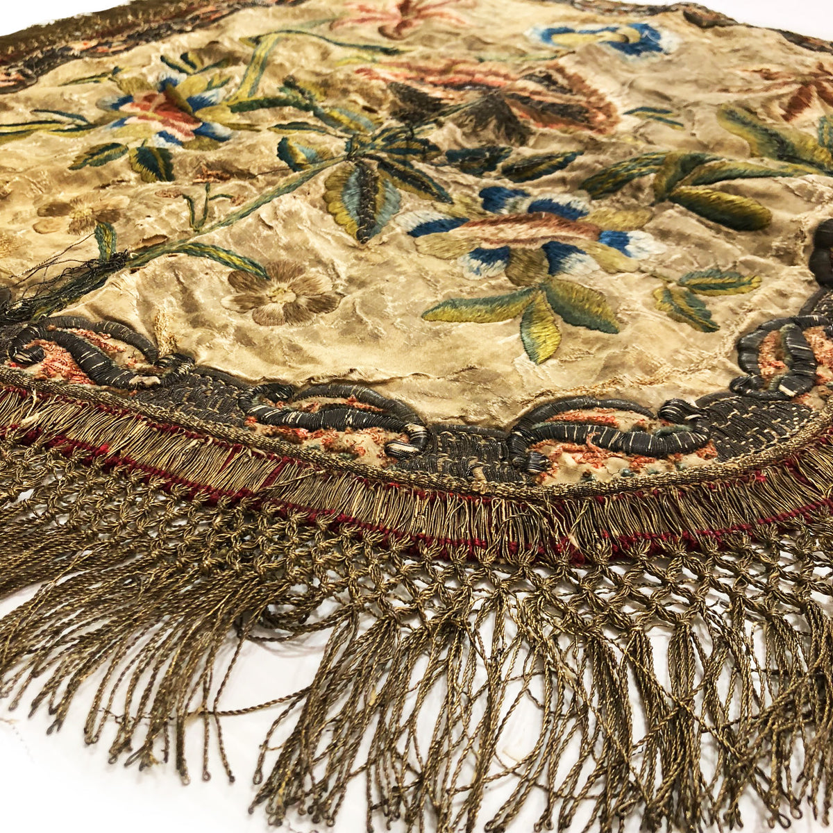 16th Century Italian Embroidery on Silk Coverlet ID: M0619-02