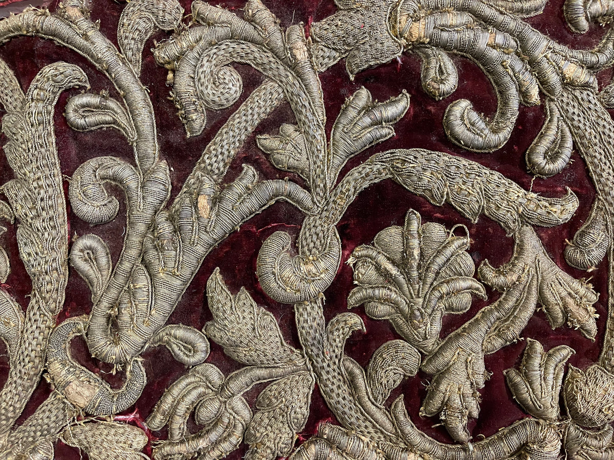 17th Century European Embroidery on Cut Velvet ID: T042112