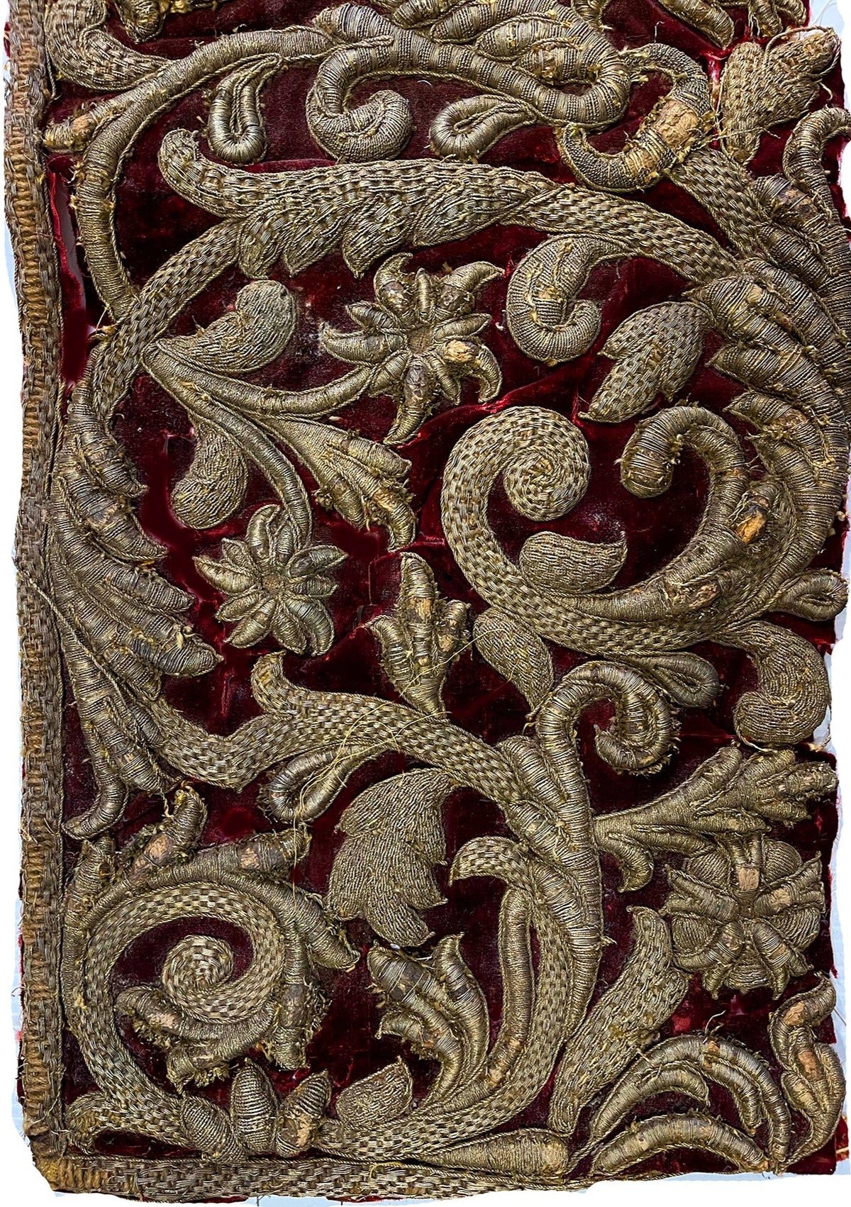 17th Century European Embroidery on Cut Velvet ID: T042112