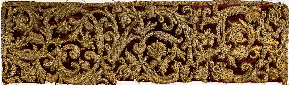 17th Century European Embroidery on Cut Velvet ID: T042112