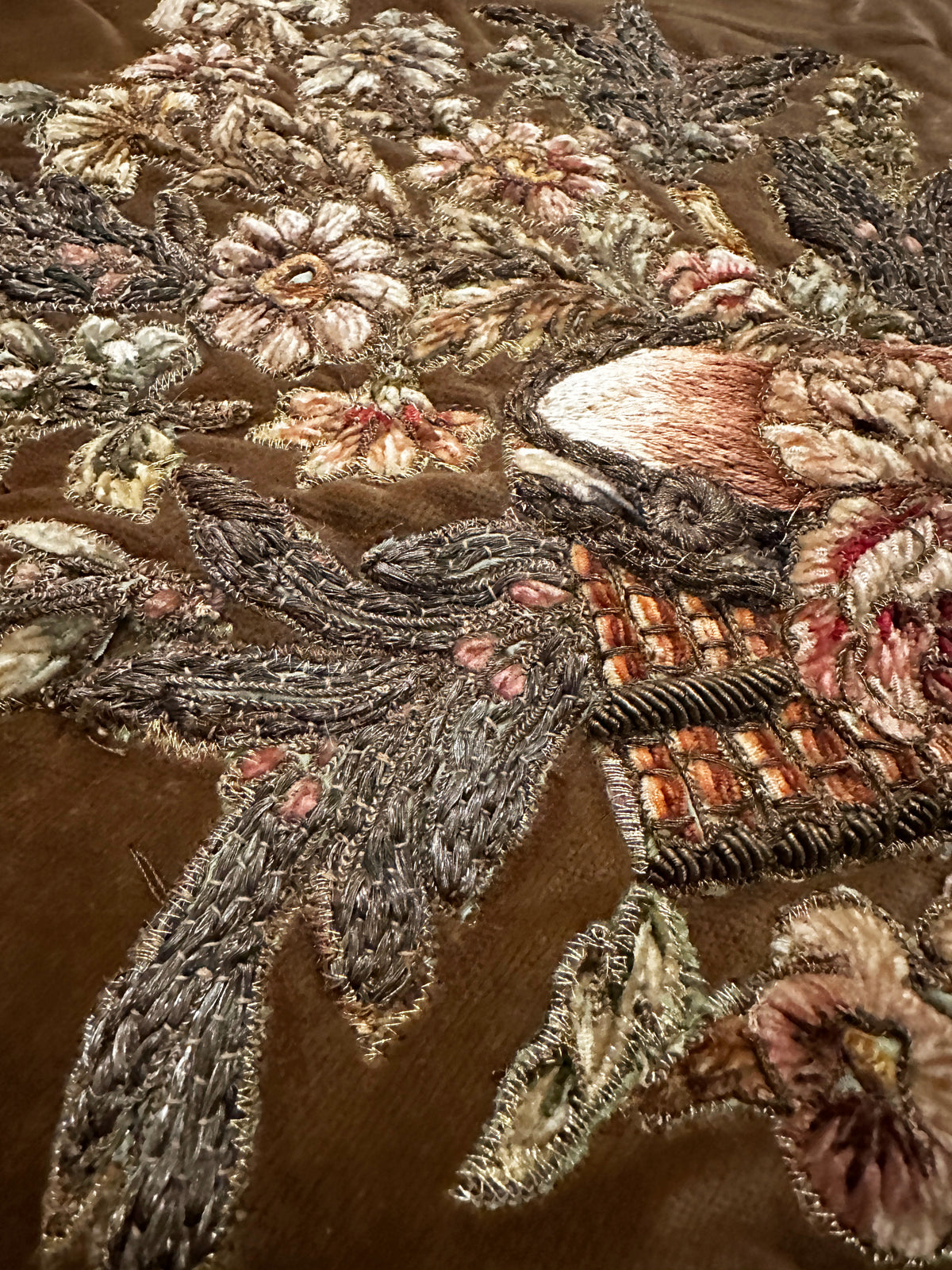 19th Century French Cut Velvet with Embroidery ID: T122202