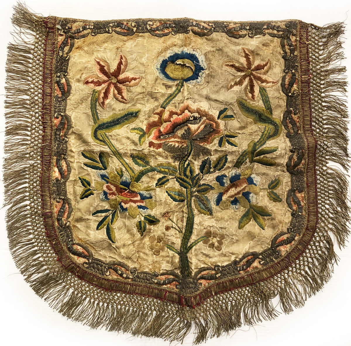 16th Century Italian Embroidery on Silk Coverlet ID: M0619-02