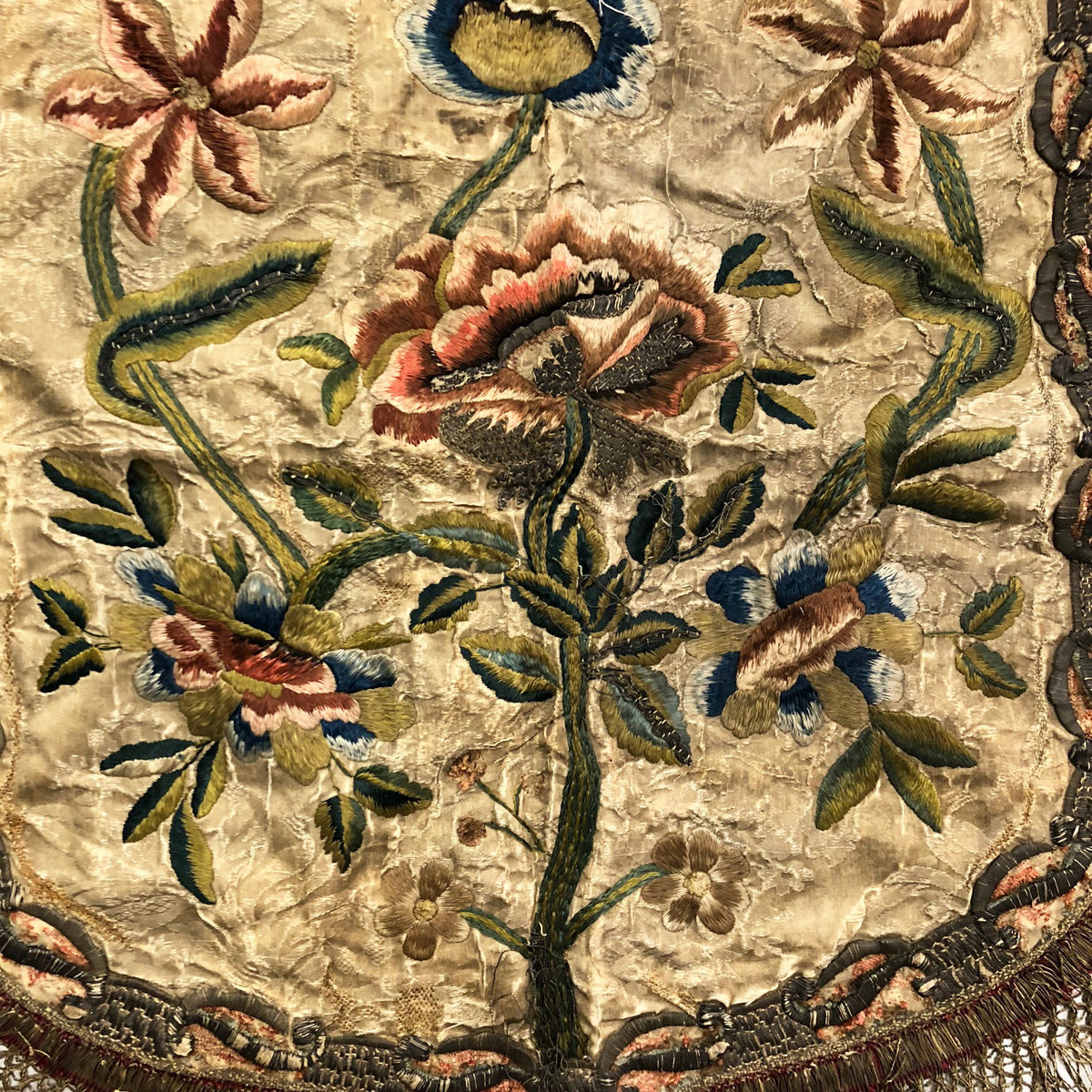 16th Century Italian Embroidery on Silk Coverlet ID: M0619-02